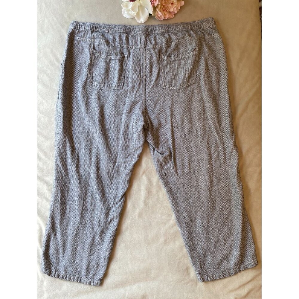 Juniper + Lime Womens Drawstring Pants 2X Gray Striped Linen Blend Comfy - Picture 2 of 6